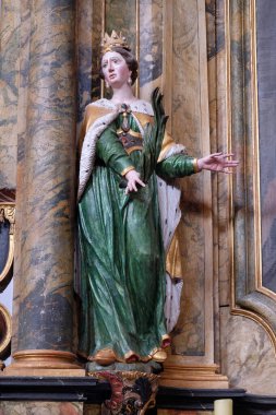 Hırvatistan 'ın Kotari kentindeki Noblac' lı Aziz Leonard kilisesinin mihrabındaki Aziz Joanna heykeli