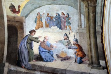 Peter İsa kargalar üç kez, Stitar, Hırvatistan aziz Matthew kilise fresco horoz önce yalanladı