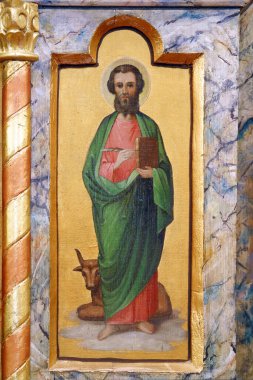 Evangelist Aziz Luke, Hırvatistan 'ın Sveta Nedelja kentindeki Kutsal Üçlü Kilisesi' nin mihrabı.