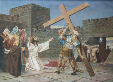 Haçın 2. İstasyonları, İsa 'ya haçı, İsa' nın Kutsal Kalbi Kilisesi, Zagreb ve Hırvatistan 'da Salata verildi.