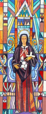 Aziz Elizabeth, Hırvatistan 'ın Velika Gorica kentindeki Aziz Peter ve Paul kilisesinin vitraylı penceresinin çizimi.