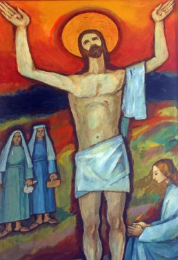 İsa 'nın dirilişi, Hırvatistan' ın Cucerje kentindeki Bakire Meryem Kilisesi 'nin mihrabının üzerinde resim