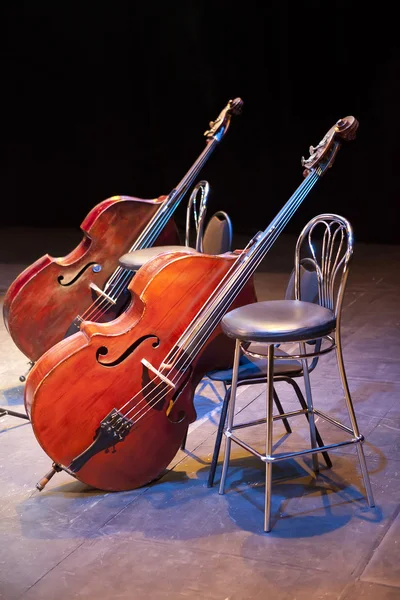 Contrabasses op een scène van een concertzaal — Stockfoto