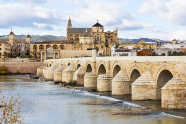 Roman Bridge and Mosque Cathedral of Cordoba in Spain clipart