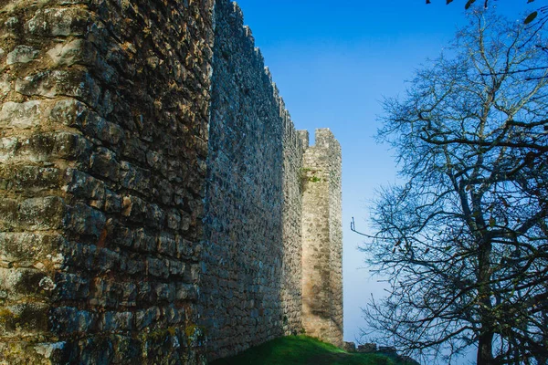 Manhã Nebulosa Antigo Castelo Medieval Português — Fotografia de Stock