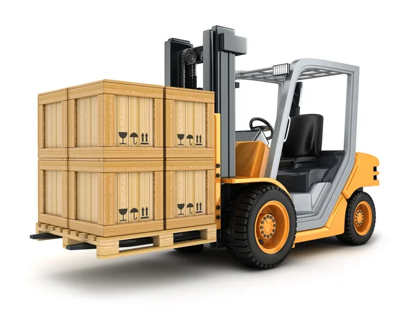 Forklift kamyon ve kutusu — Stok fotoğraf