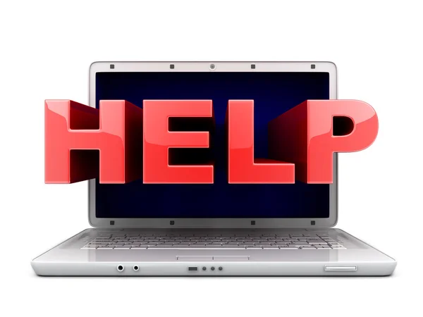 Laptop en rood symbool help — Stockfoto