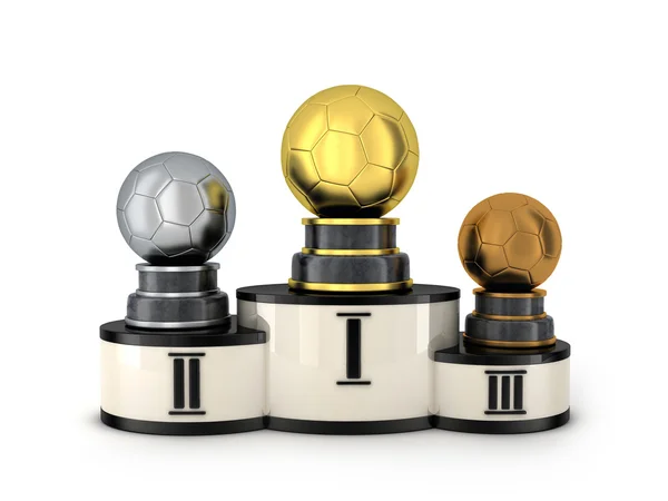 Podium et trois prix football — Photo