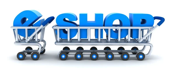 Warenkorb und e-shop — Stockfoto