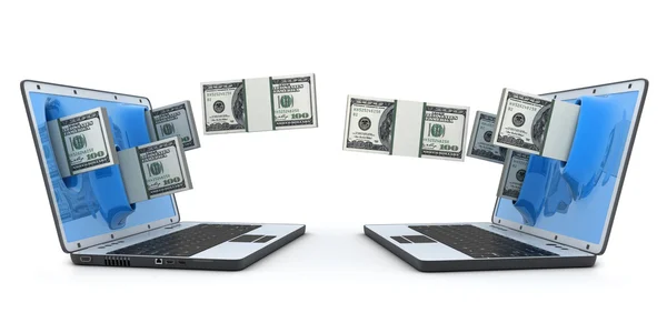 Laptop i locie pieniądze — Zdjęcie stockowe