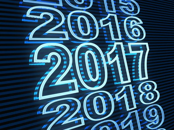 New year row date 2017, blue light — Stock Photo, Image