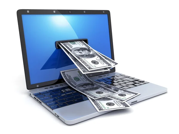 Laptop en abstract geld — Stockfoto