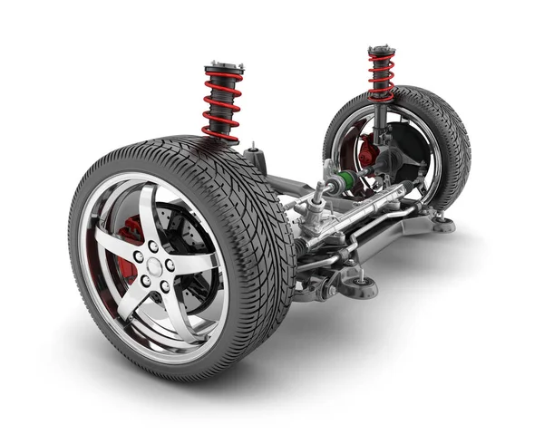 車のサスペンション ホイール ブレーキとステアリング部品 3Dイラスト ロイヤリティフリーのストック写真