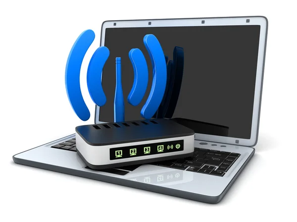 Laptop en Wi-fi-symbool — Stockfoto