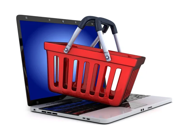 Laptop und abstrakter E-Shop — Stockfoto