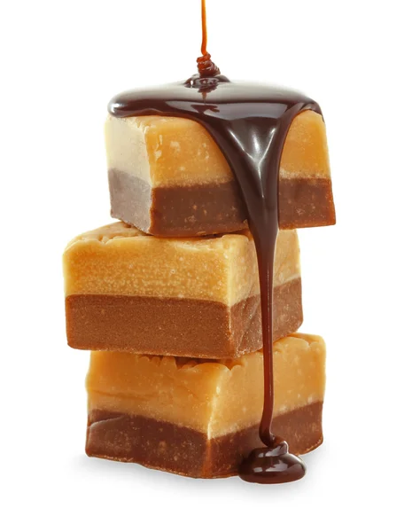 Chocolate flow on Fudge. — Stock Photo, Image