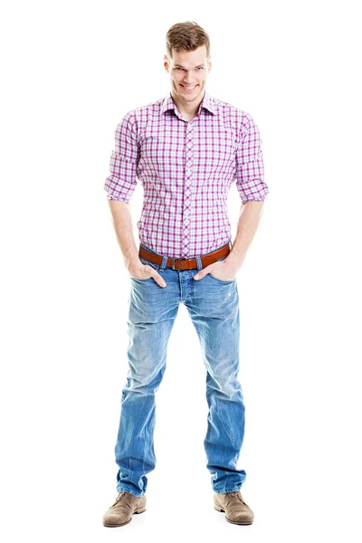 Casual handsome young man full length isolated on white backgrou — Stock Photo, Image