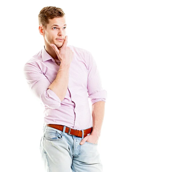 Thoughtful young man isolated on white background — Stock Photo, Image