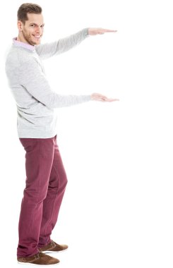 hayali - izole üzerinde beyaz bir backgrou holding adam