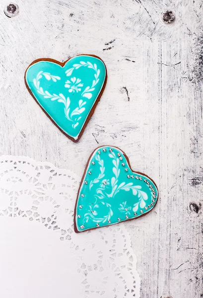 Gingerbread hearts on a white background vintage — Stock Photo, Image