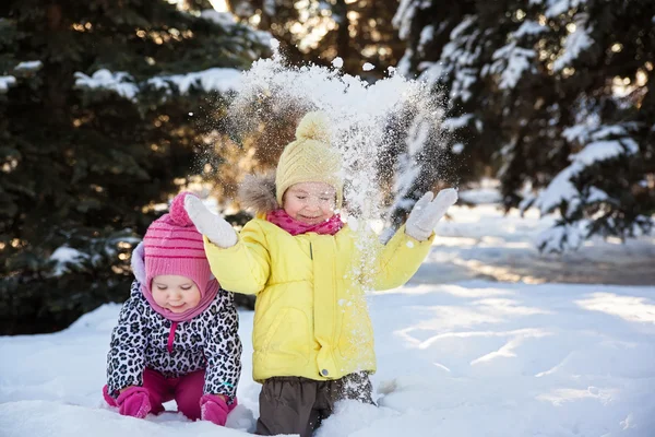 Two girls in winter forest — Stock Photo, Image