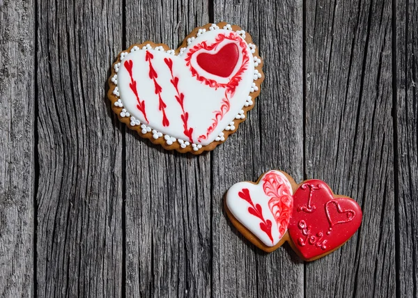 Heart cookies on wood background — Stock Photo, Image