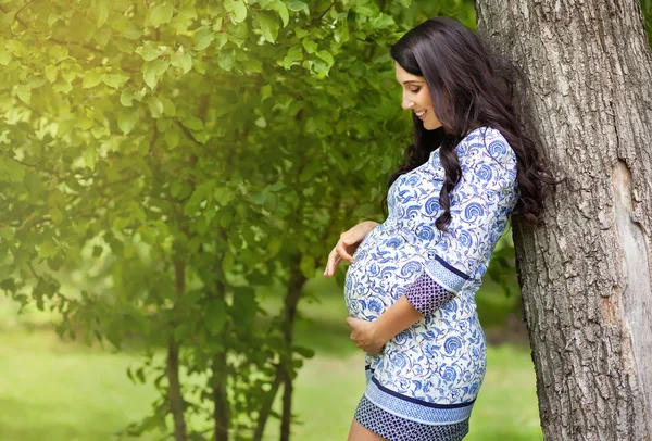 Mooie zwangere vrouw in een park — Stockfoto