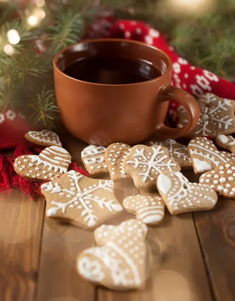 Cup of tea with Christmas sweetness — Stock Photo, Image