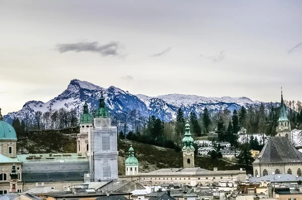 Kış, Salzburg Avusturya, Salzburg City Üstten Görünüm — Stok fotoğraf