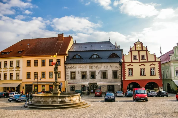 Panorama de la plaza central del casco antiguo en Tabor, República Checa Imágenes de stock libres de derechos