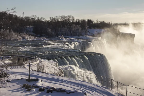 Cubierta de observación en las Cataratas del Niágara en la frontera río Ontario entre los EE.UU. y Canadá Ontario en invierno — Foto de Stock