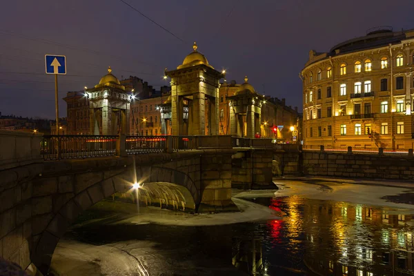 Ponte Lomonosov Fiume Fontanka Notte Inverno San Pietroburgo Russia — Foto Stock