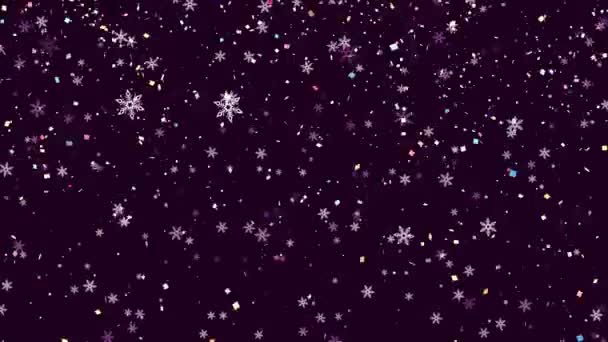 Праздничный Новогодний Видео Скринсейвер Компьютер Отображает Символические Снежинки Летать Космосе — стоковое видео