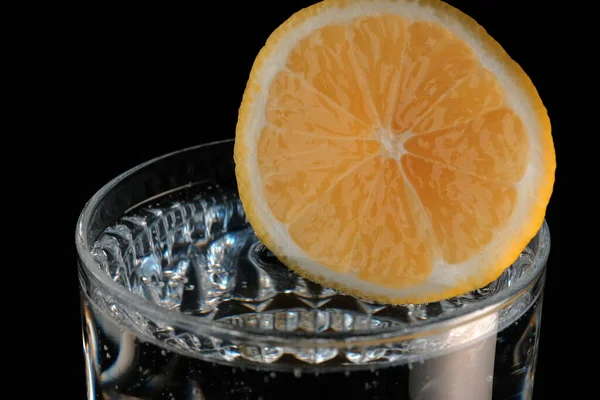 Carbonated Lemonade Lemon Transparent Glass Close Macro Photography — Stock Photo, Image