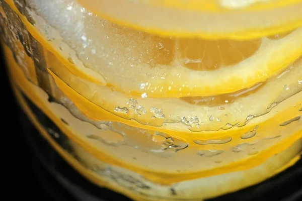 Lemon Slices Sliced Covered White Sugar Glass Lemonade Cup Close — Stock Photo, Image