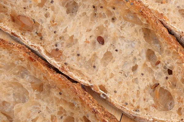 Μεγάλη Μπαγκέτα Ψωμιού Φέτες Κοντινές Μακρο Φωτογραφίες — Φωτογραφία Αρχείου