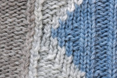 Tekstil desenli arka plan yakın çekim makro fotoğraf büyük makine örgü erkek yünlü süveter parçası