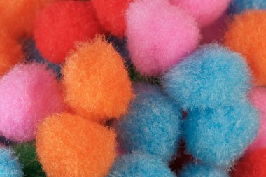 Dekorasyon için kabarık topların renkli hacim arkaplanı makro fotoğrafçılık