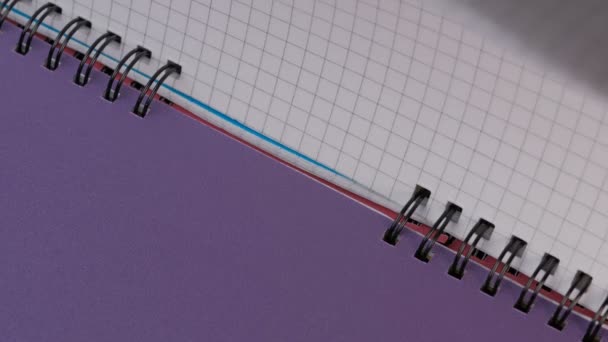 Close Notebook Purple Cover Pages Turned Red Pencil Placed — Stock Video