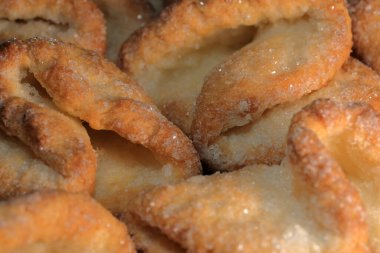 Şekerli vanilyalı kurabiyeler, yakın çekim makro fotoğraf.