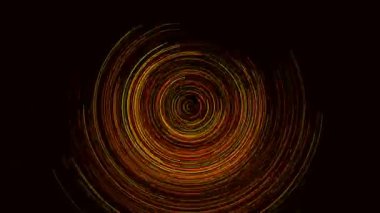 Uzayda kırmızı-kahverengi tonlarda eşmerkezli daireler şeklinde hareket eden parçacıklarla oluşturulan soyut bilgisayar tarafından oluşturulan video klibi