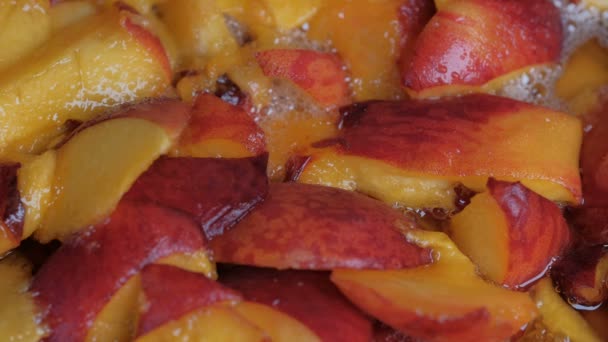 Olgun Sulu Şeftali Meyvelerinden Reçel Yapmak Makro Fotoğrafçılığın Üst Görüntüsü — Stok video