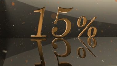 Küçük parçacıklarla çevrili bir ayna yüzeyinde% 15 'lik altın sayılar 4k video oluşturucu