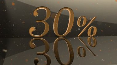 Küçük parçacıklarla çevrili bir ayna yüzeyinde% 30 'luk altın sayılar 4k video oluşturucu