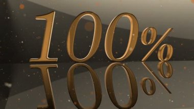 Etrafı uçan küçük parçacıklarla çevrili ayna yüzeyinde% 100 altın sayılar. 4k video oluşturucu.