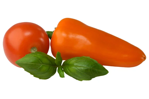 Paprika Und Tomaten Nahaufnahme Isoliert Auf Weißem Hintergrund — Stockfoto