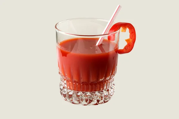 Tomato Juice Glass Cocktail Tube Slice Sweet Pepper Close Isolated — Stock Photo, Image