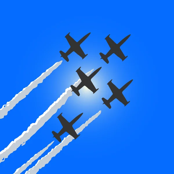 Cinque aerei in cielo — Vettoriale Stock