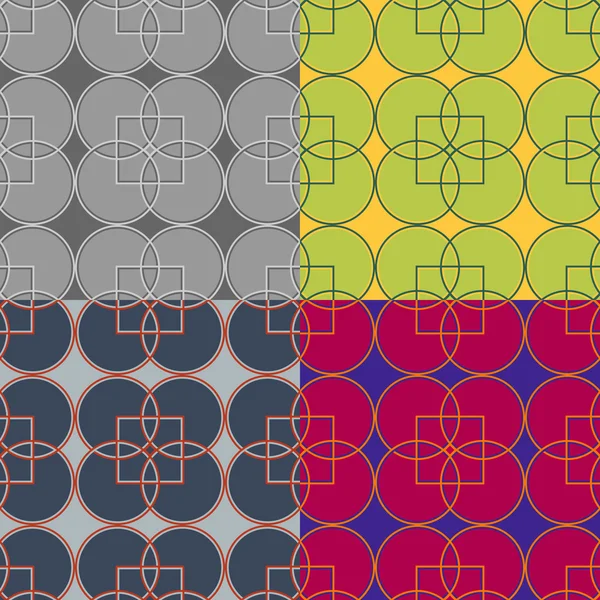 Conjunto de padrão sem costura de círculos com quadrados — Vetor de Stock