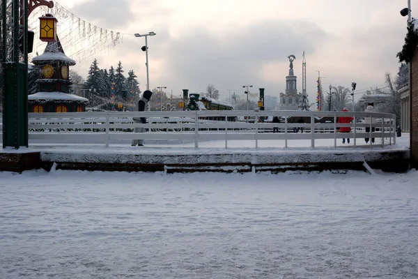 Ziyaretçiler karla dolu bir kış harikalar diyarında eğlenceli aktivitelere girişir. Kyiv, Ukrayna, Ukrayna Expocenter 'ı. 14 Ocak 2026.